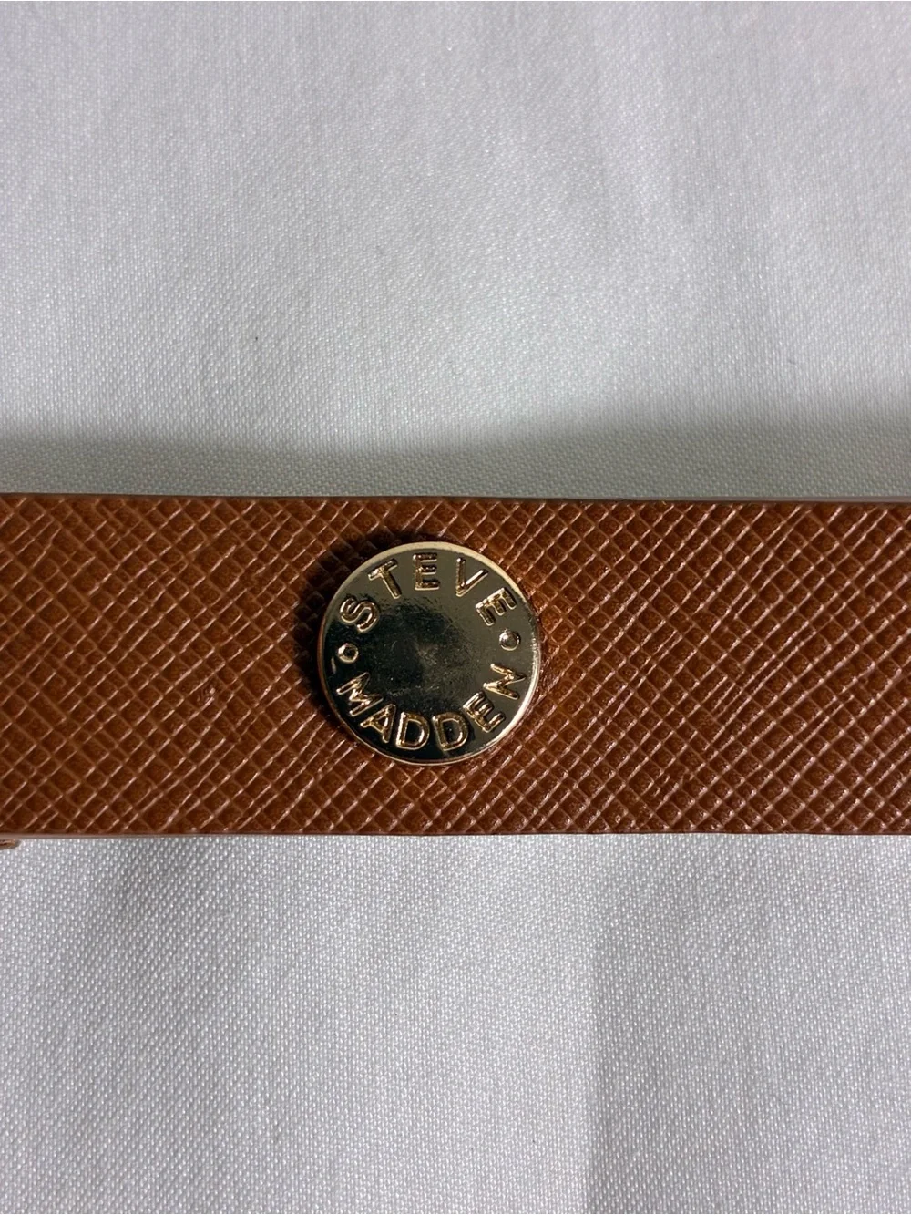 Steve Madden Womens Belt 42” long Cognac Textured Leather Gold-Tone Buckle